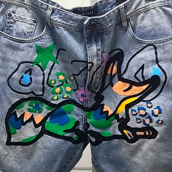 Akoo Colorful Graphic Denim Shorts